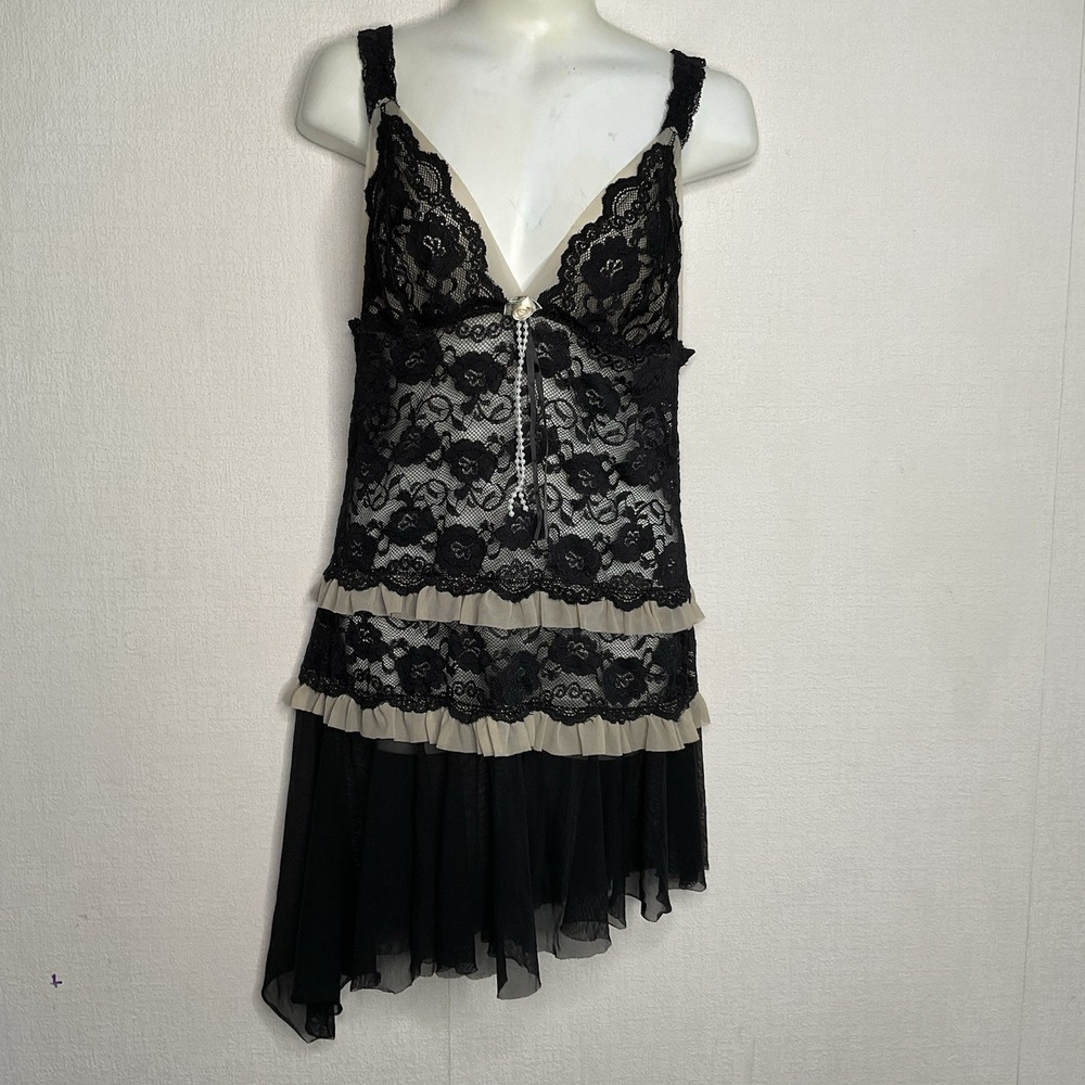 Vintage Frederick's of Hollywood‎ Whismigoth Black Sheer Lace Slip Dress Size M